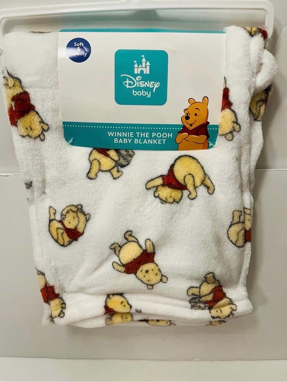 Disney Baby Winnie the Pooh Baby Blanket Tumbling Hunny Honey Bees White Yellow